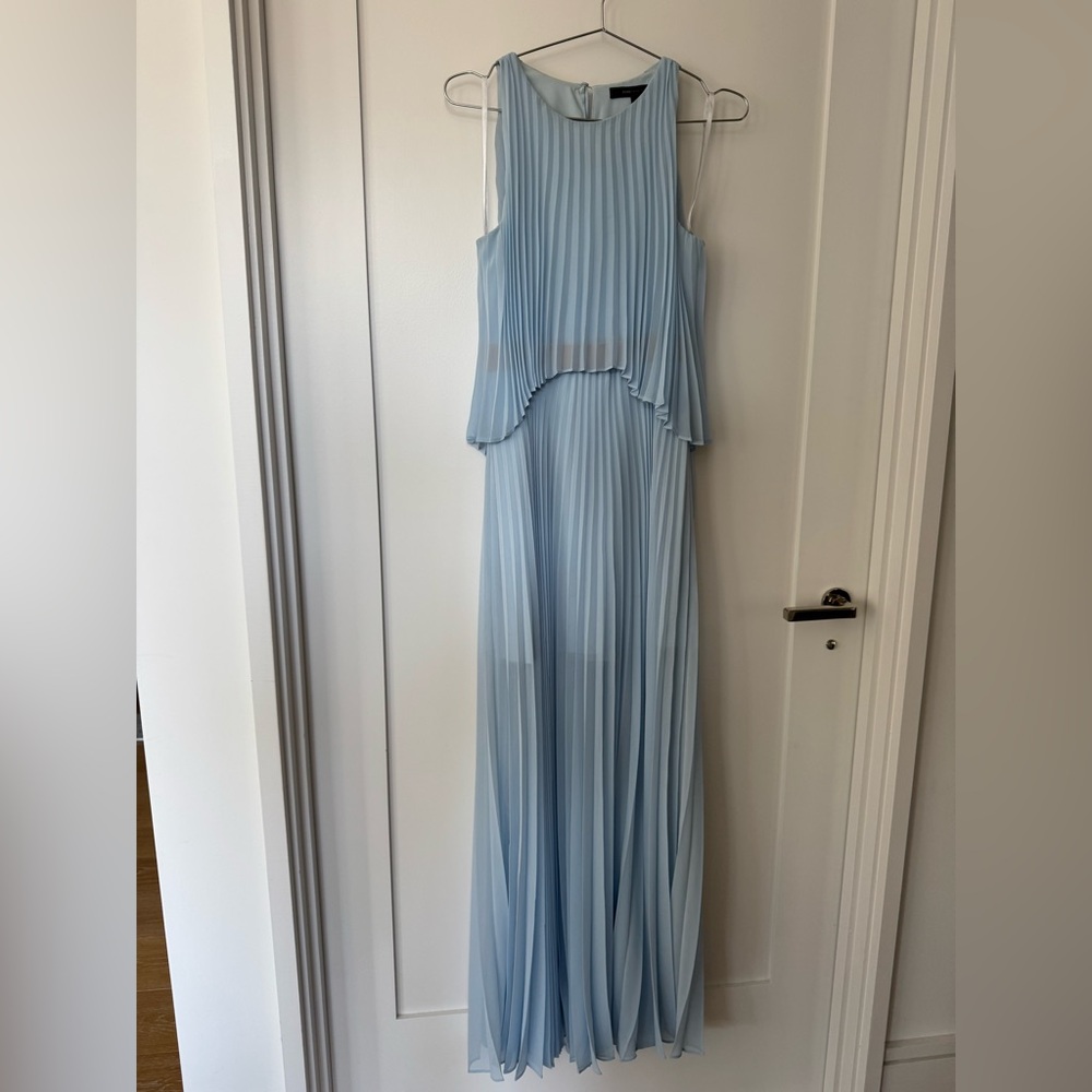 BCBGMAXAZRIA Baby Blue Pleated Maxi Dress